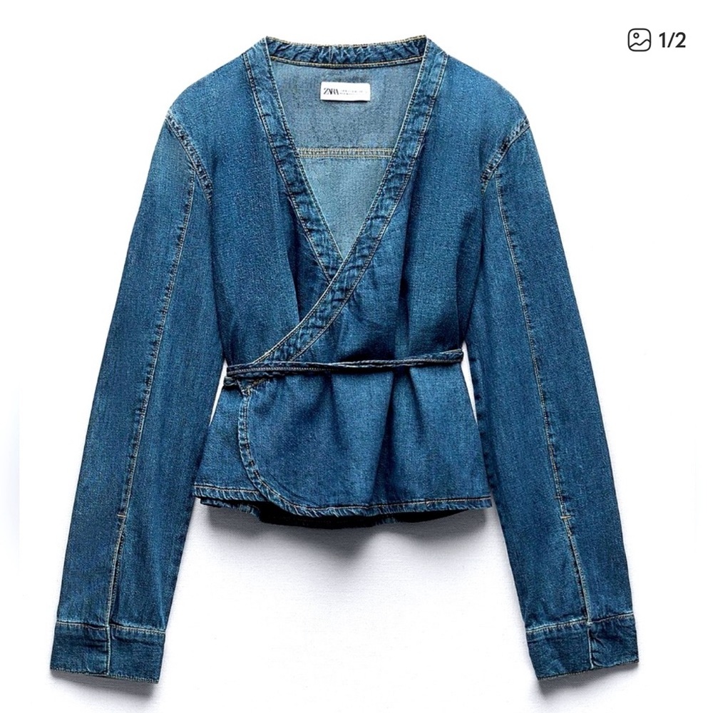 Zara Blue Denim Wrap Top